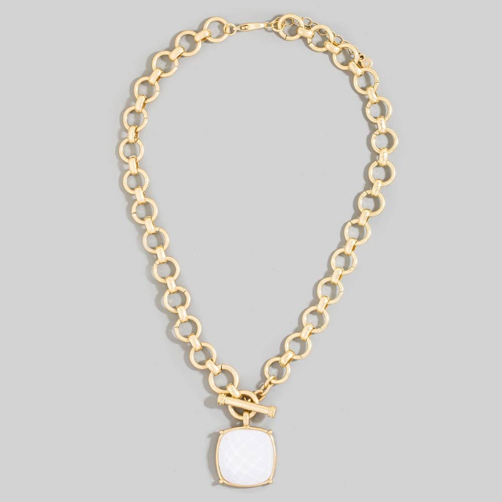 Square Stone Pendant Toggle Chain Necklace