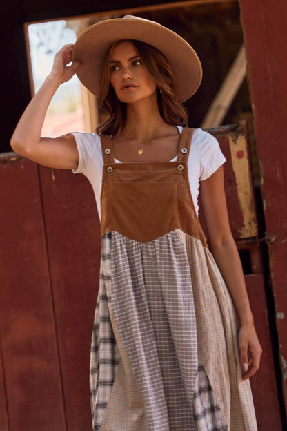 Patchwork Plaid Overall Dress