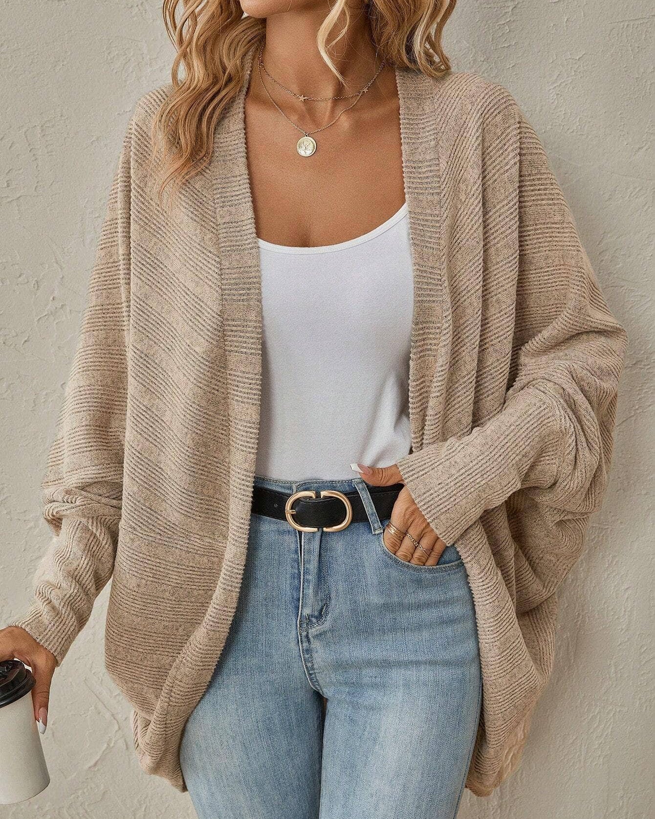 Oversized Open Front Ribbed Cardigan