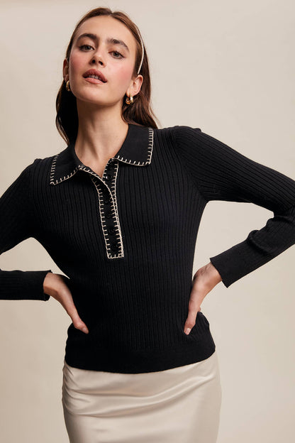 Contrast Stitch Ribbed Knit Top