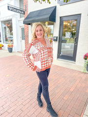 Rust Mixed Pattern Fuzzy Sweater