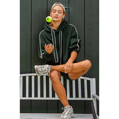 FLEECED TERRY OVERSIZED PIPING HOODIE