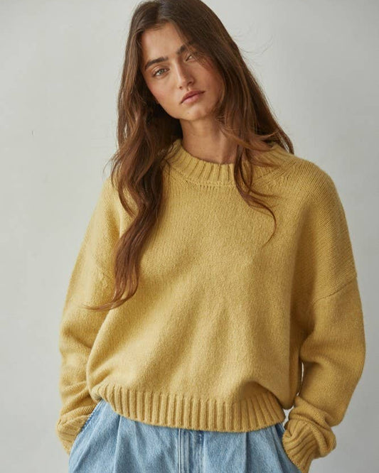 Mustard Yellow Knit Sweater Crew Neck Long Sleeve