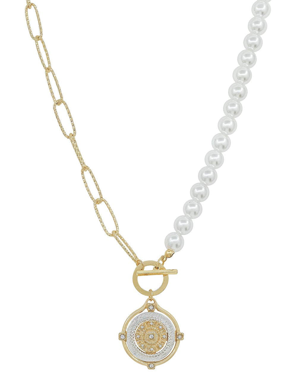 Gold Chain and Pearl Chain with Coin 16"-18" Necklace