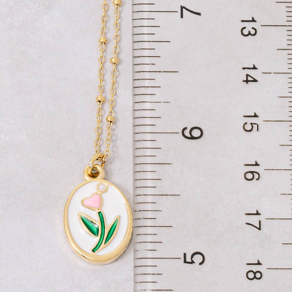Tulip on Oval Pendant Necklace