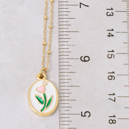 Tulip on Oval Pendant Necklace