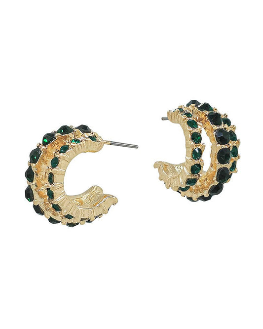 3 Row Green Rhinestone Hoop Earring