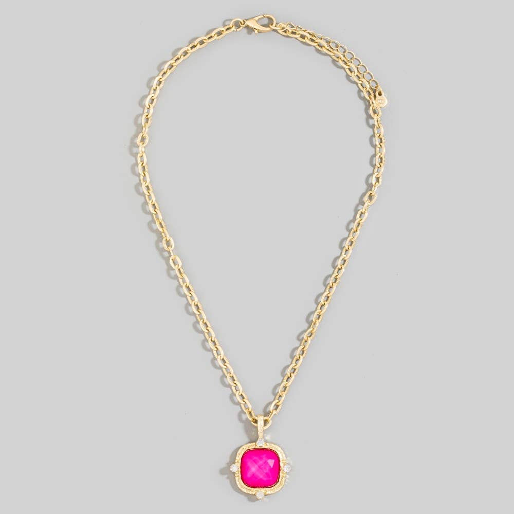 Square Faceted Stone Pendant Chain Necklace Set