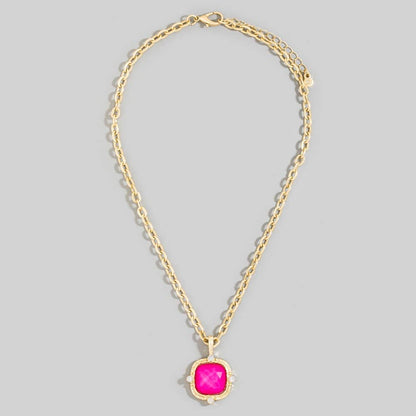 Square Faceted Stone Pendant Chain Necklace Set