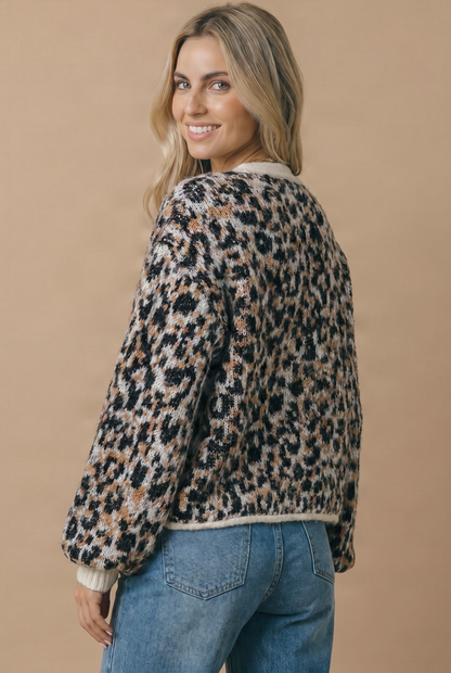 Scoop Neck Leopard Gold Buttons Cardigan