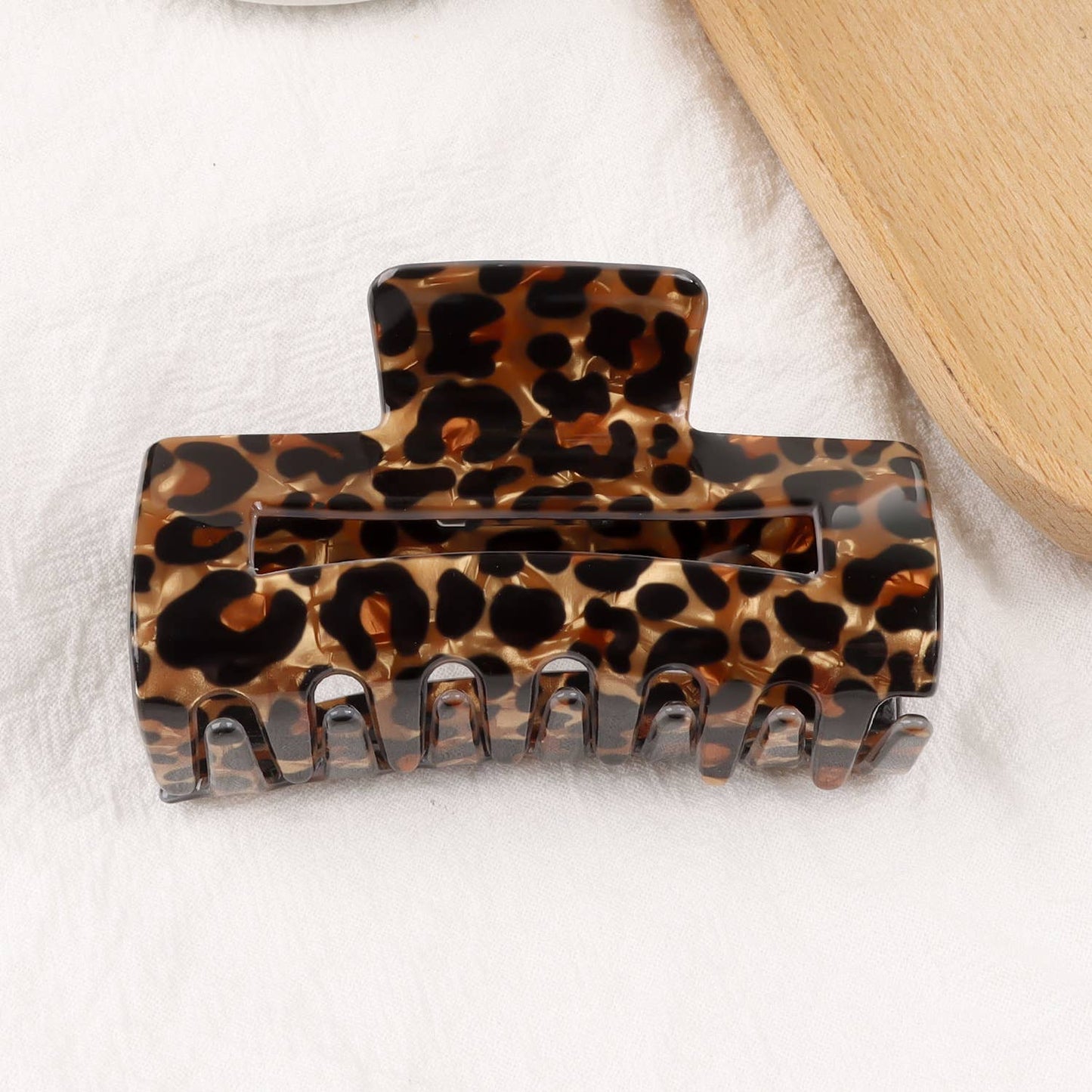 Retro Coffee-Brown Leopard Print Rectangular Hair Clip