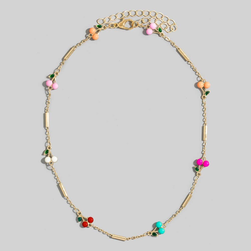 Colorful Cherry Fruit Station Necklace