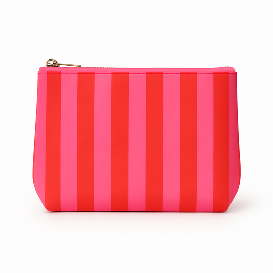 Valentines day gift makeup bag | leather pink & red stripe