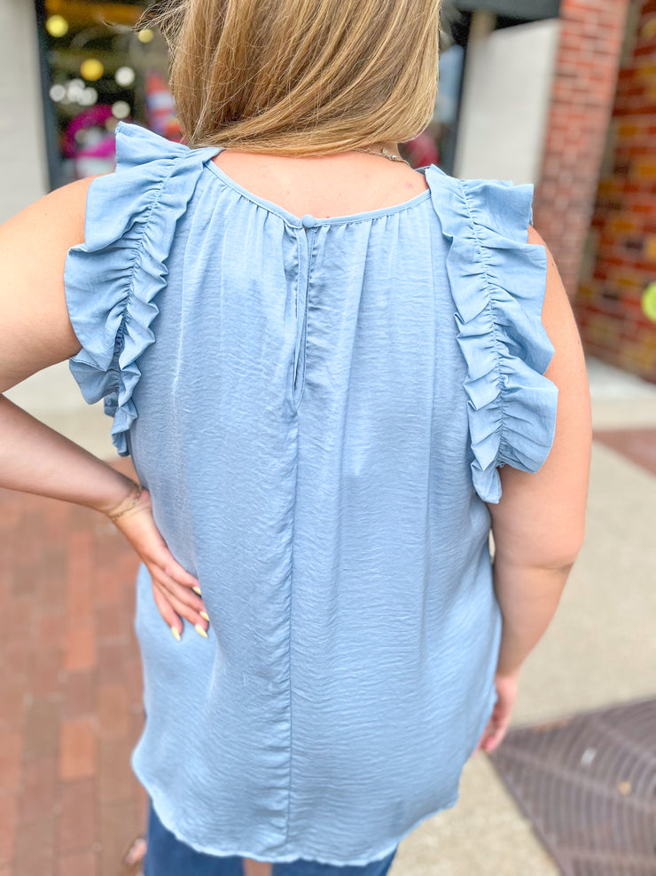 Dusty Blue Ruffled Tank Blouse