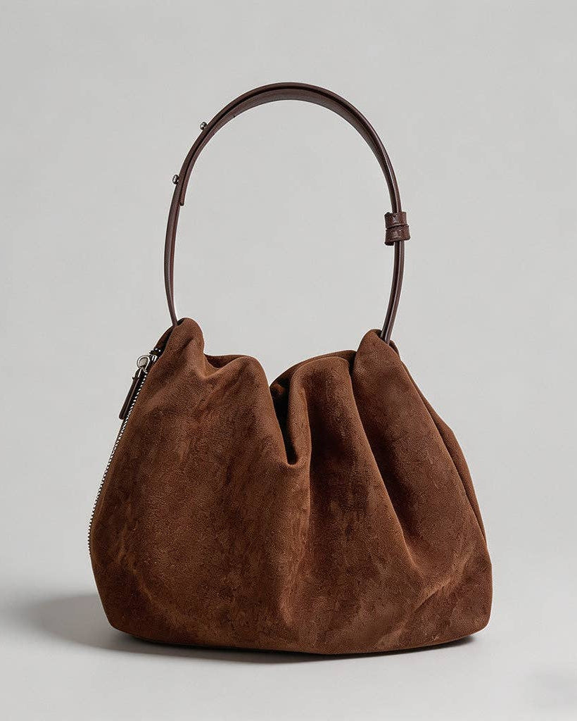 Faux Suede Ruched Shoulder Bag