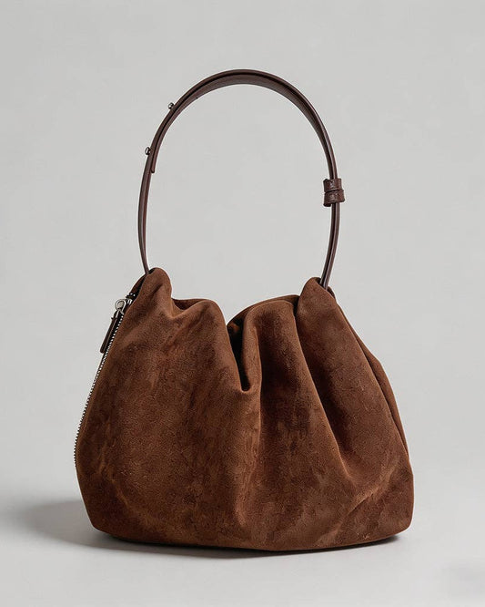 Faux Suede Ruched Shoulder Bag
