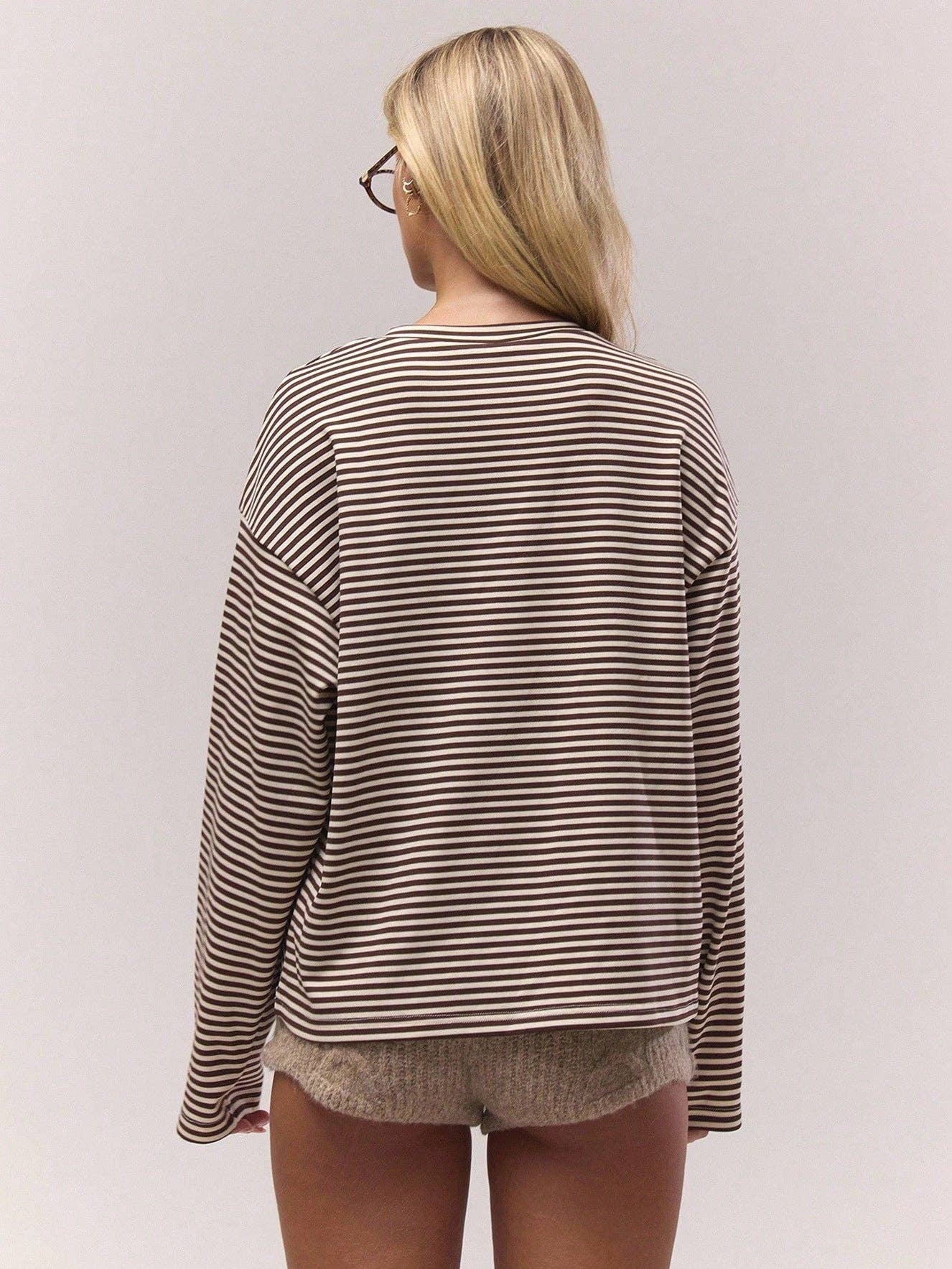 Striped Henley Oversized Long Sleeve