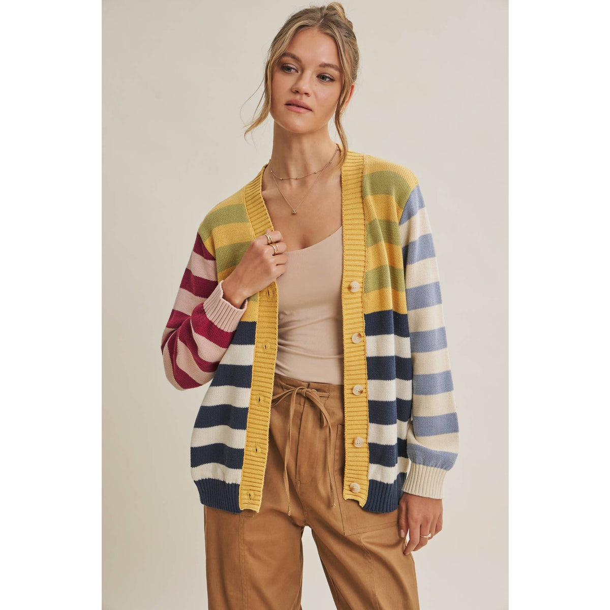 Colorful Striped Button Down Cardigan