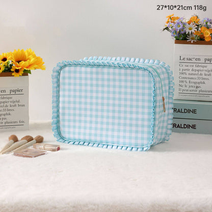 Striped & Plaid Ruffles Cosmetic Bag