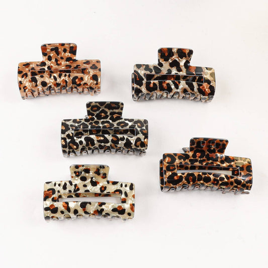 Retro Coffee-Brown Leopard Print Rectangular Hair Clip