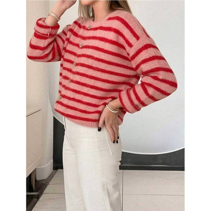 Striped Button Front Oversized Knit Cardigan