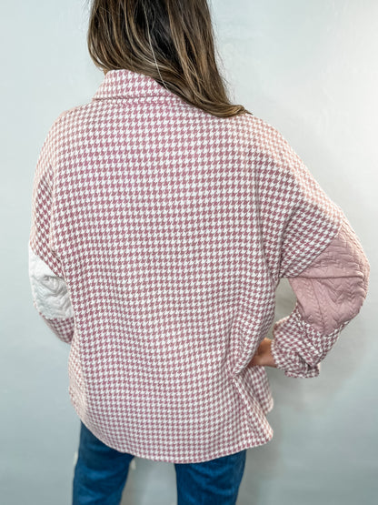 Pink Houndstooth Patchwork Shacket