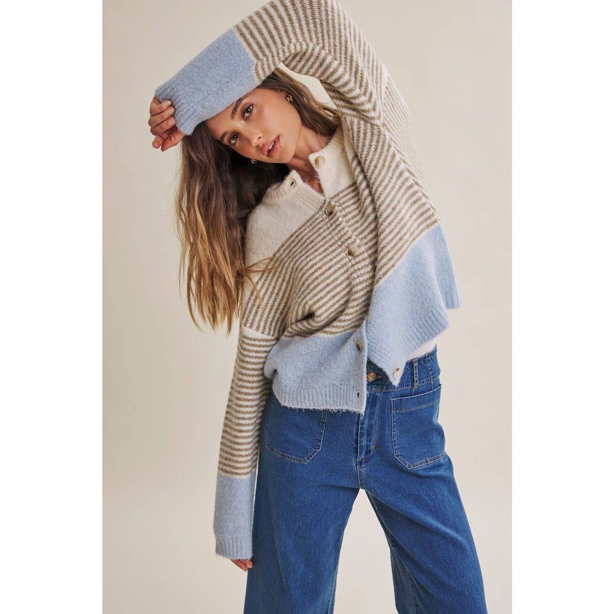 Chi Striped Colorblock Cardigan