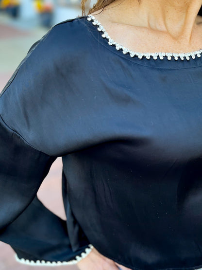 Rhinestone Trimmed Blouse