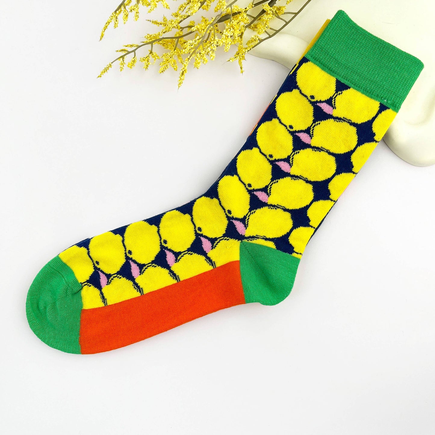 AB-Sided Oil Painting Lemon Creative Crew Socks