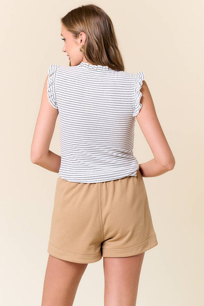 Striped Ruffle Sleeve Tank Top