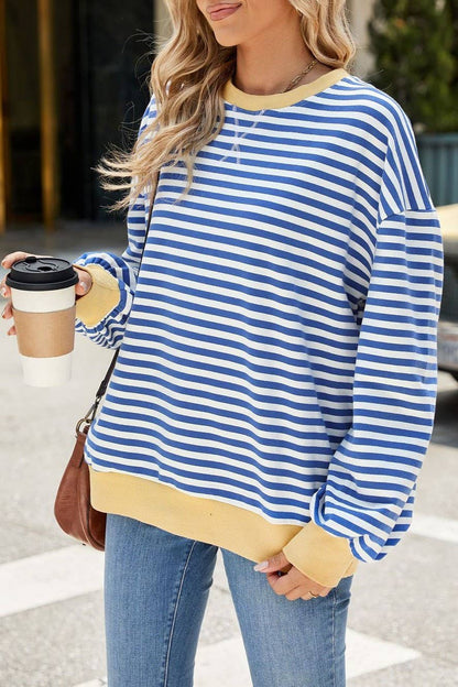 Royal Blue Striped Oversized Crewneck Sweatshirt