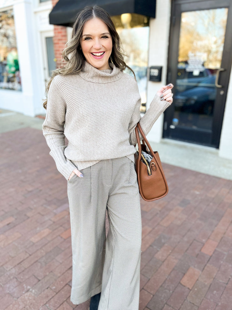 Light Brown Ribbed Turtleneck Sweater