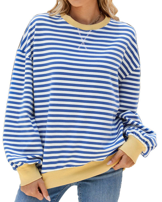Royal Blue Striped Oversized Crewneck Sweatshirt