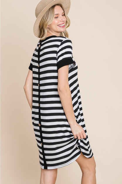 Stripe Button Back Dress