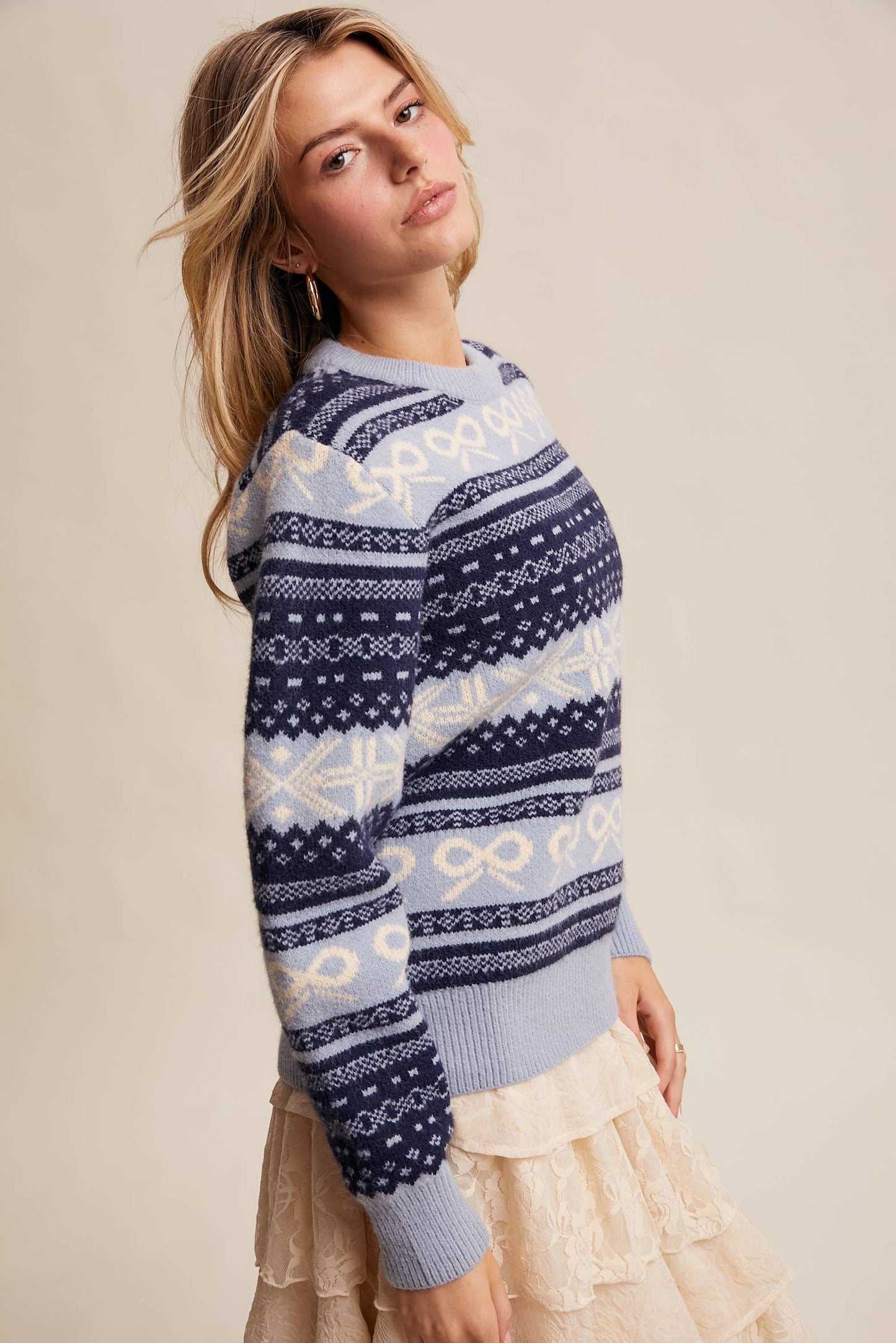 Fair Isle Bow Knit Sweater