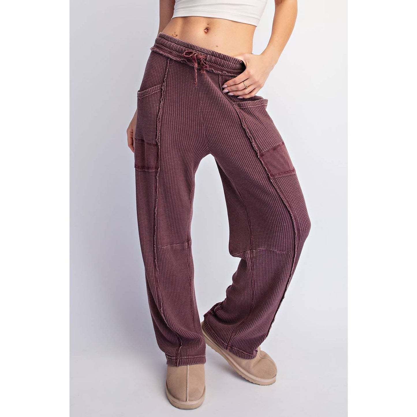 MINERAL WASHED WAFFLE BARREL PANTS