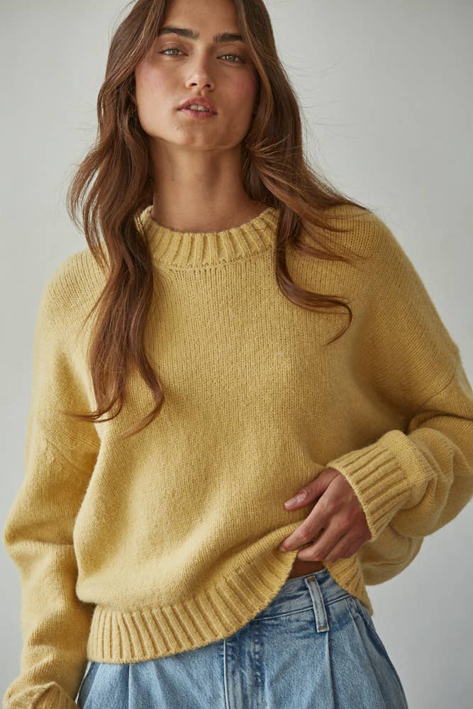 Mustard Yellow Knit Sweater Crew Neck Long Sleeve