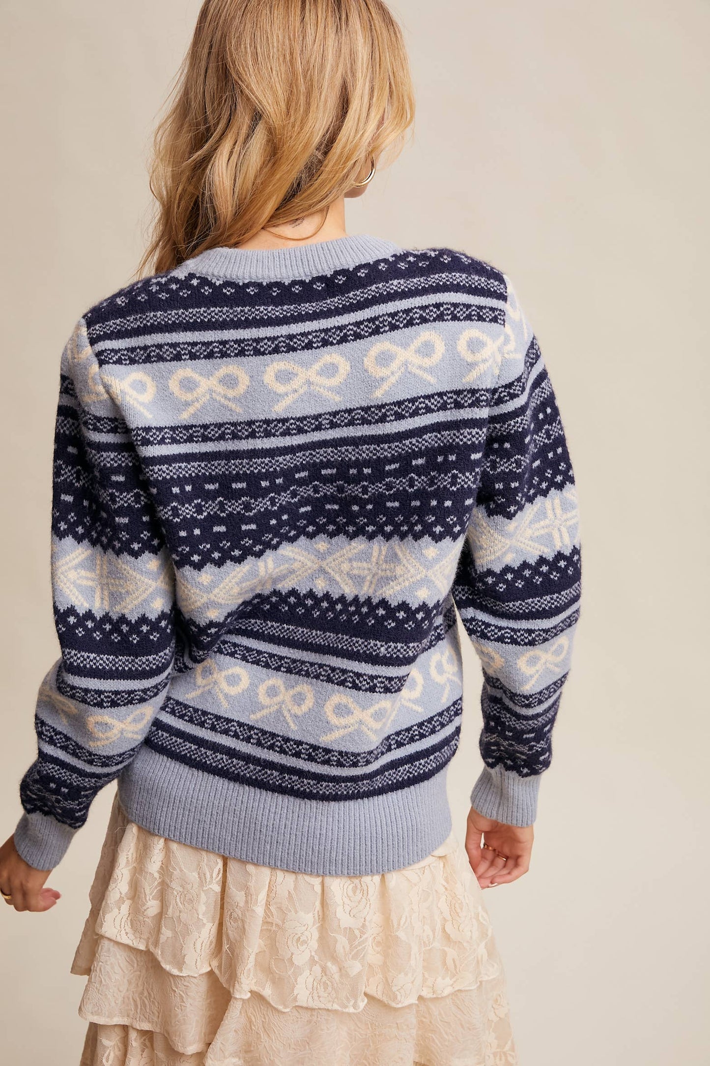 Fair Isle Bow Knit Sweater