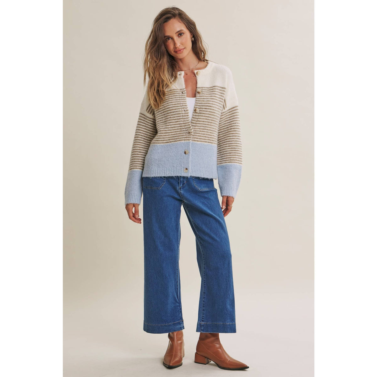 Chi Striped Colorblock Cardigan