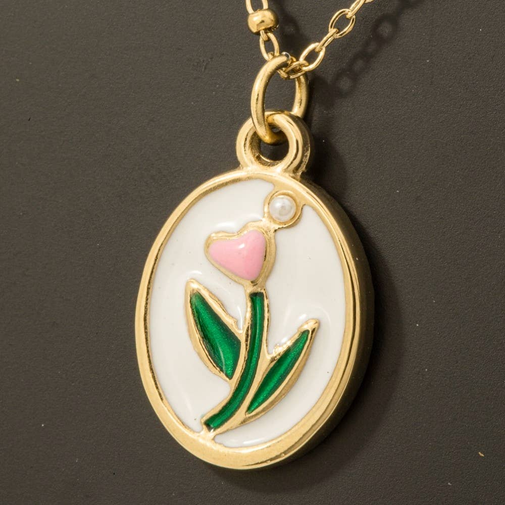 Tulip on Oval Pendant Necklace