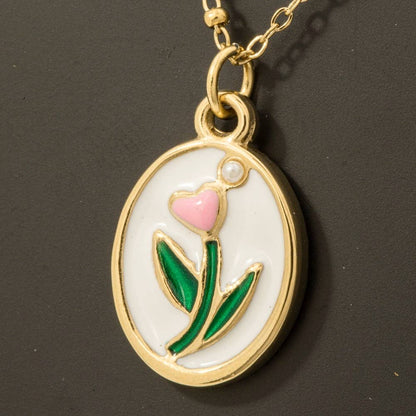 Tulip on Oval Pendant Necklace
