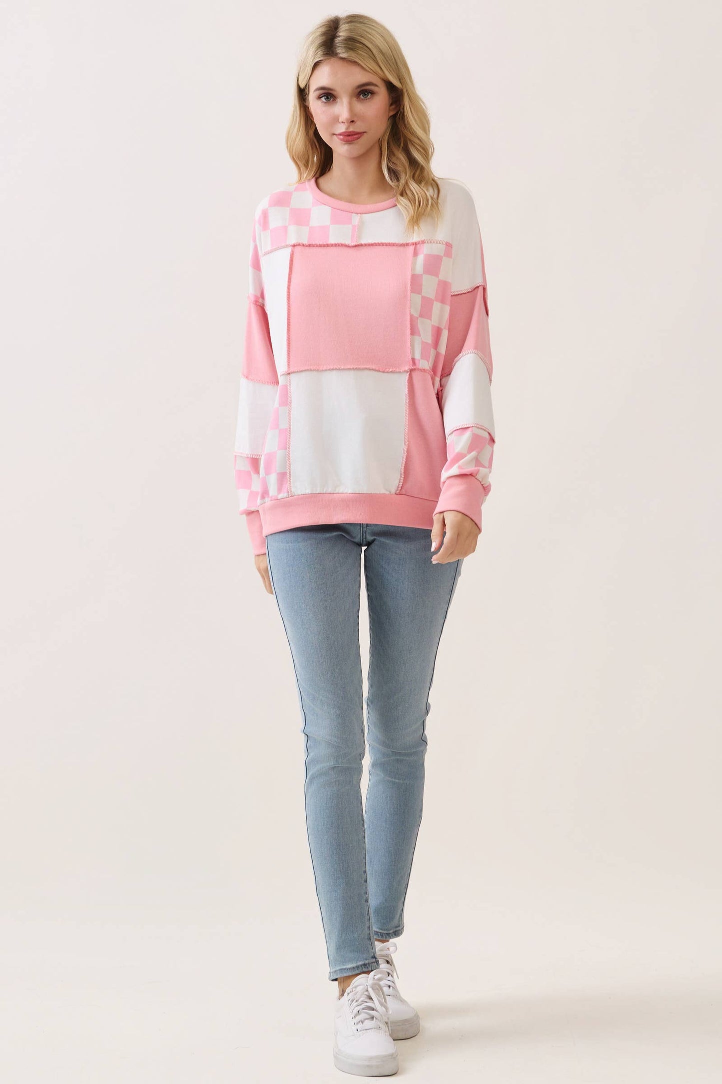 Pink & White Checkered Pullover
