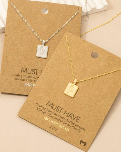 Flower Print Square Pendant Necklace