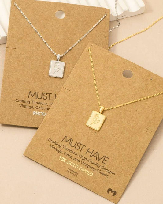 Flower Print Square Pendant Necklace