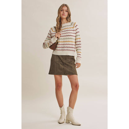 Multi-Colored Crochet Scalloped Sweater