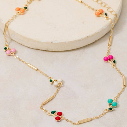 Colorful Cherry Fruit Station Necklace