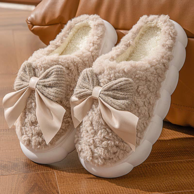 Fuzzy Bow Indoor Slippers