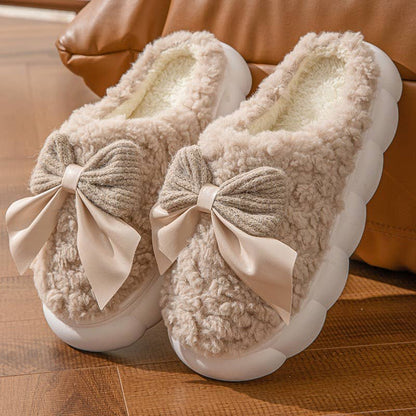 Fuzzy Bow Indoor Slippers