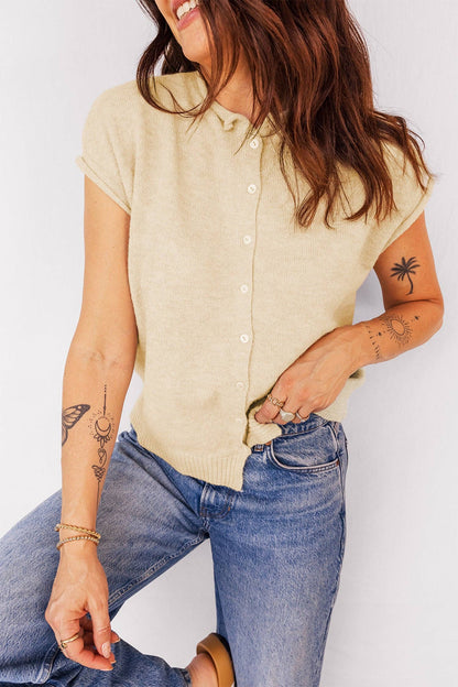 Apricot Buttoned Top w/ Cap Sleeve