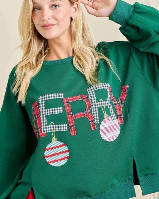 Merry Ornament Patchwork Long Sleeve Top